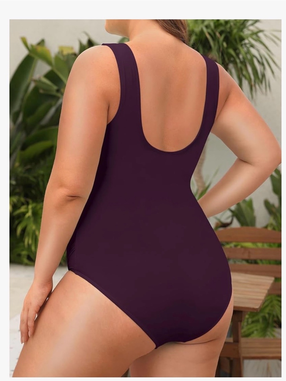 Plus-Size Sleeveless One-Piece Swimsuit in Deep Plum - Picture 2 of 4